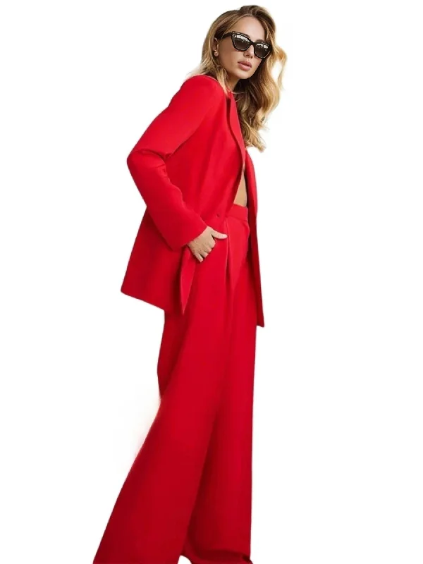 Elegant Red Office Suits for Women, Pant Suits for Formal Occasions, Suits for Wedding Guest, 2 PCs Elegant Trouser Pants