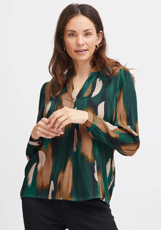 Fransa Dany V-Neck Print Blouse, Breen Off-Shoulder Wrap Blouse