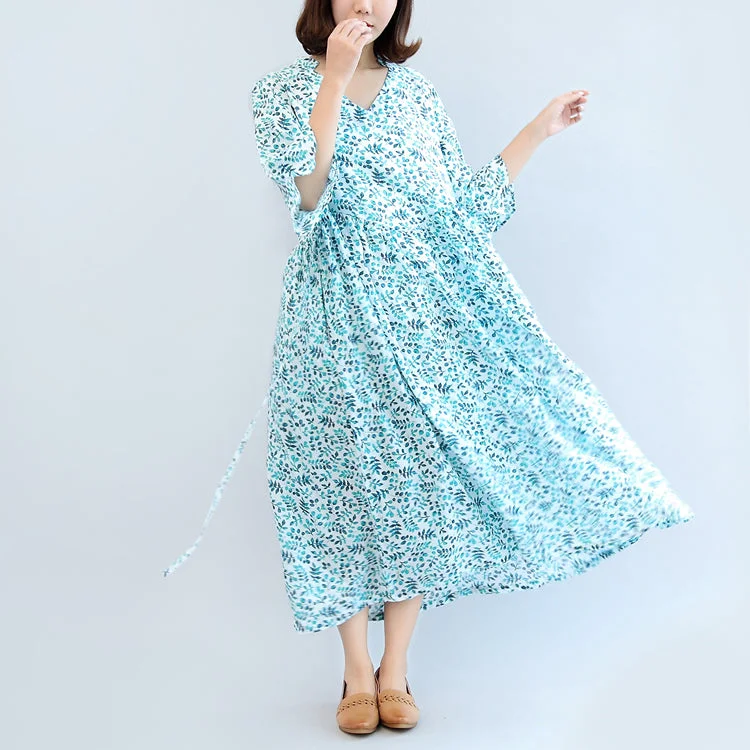 2024 blue print linen dresses plus size casual maxi dress Elegant Silk Maxi Dress