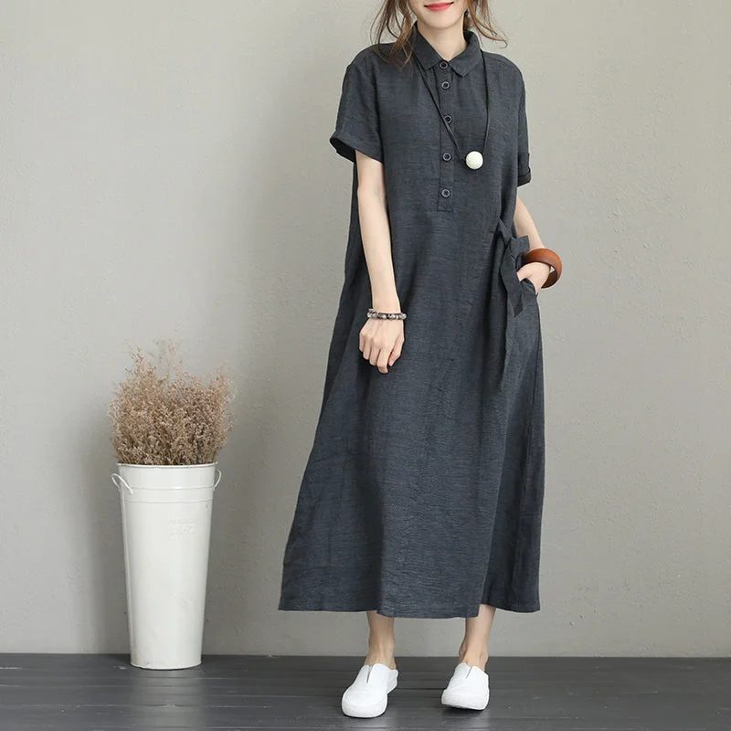 baggy dark gray long linen dresses casual side tie waist maxi dress Elegant lapel collar linen caftans Trendy Maxi Dress with Straps baggy dark gray long linen dresses casual side tie waist maxi dress Elegant lapel collar linen caftans Trendy Maxi Dress with Straps