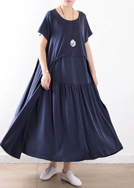 Beautiful patchwork Extra large hem silk clothes Fitted Neckline dull blue Maxi Dresses Summer Cozy Spaghetti Strap Maxi Dress