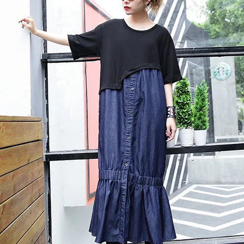 blue cotton dresses oversized patchwork cotton clothing dresses 2018 Fishtail maxi dresses Fashionable Maxi Dress with Fringe blue cotton dresses oversized patchwork cotton clothing dresses 2018 Fishtail maxi dresses Fashionable Maxi Dress with Fringe