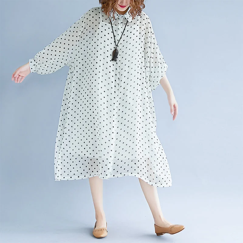bohemian style white maxi dresses Turn-down Collar long sleeve prom dress dotted baggy dresses maxi dress Elegant Maxi Dress with Slit bohemian style white maxi dresses Turn-down Collar long sleeve prom dress dotted baggy dresses maxi dress Elegant Maxi Dress with Slit