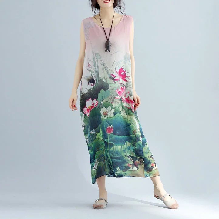 boutique pink floral cotton dresses casual sleeveless cotton maxi dress vintage side open cotton clothing Comfortable Bohemian Maxi Dress boutique pink floral cotton dresses casual sleeveless cotton maxi dress vintage side open cotton clothing Comfortable Bohemian Maxi Dress