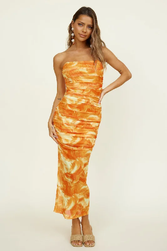 Burning Palms Maxi Dress Orange Comfortable Maxi Dress with Sleeves