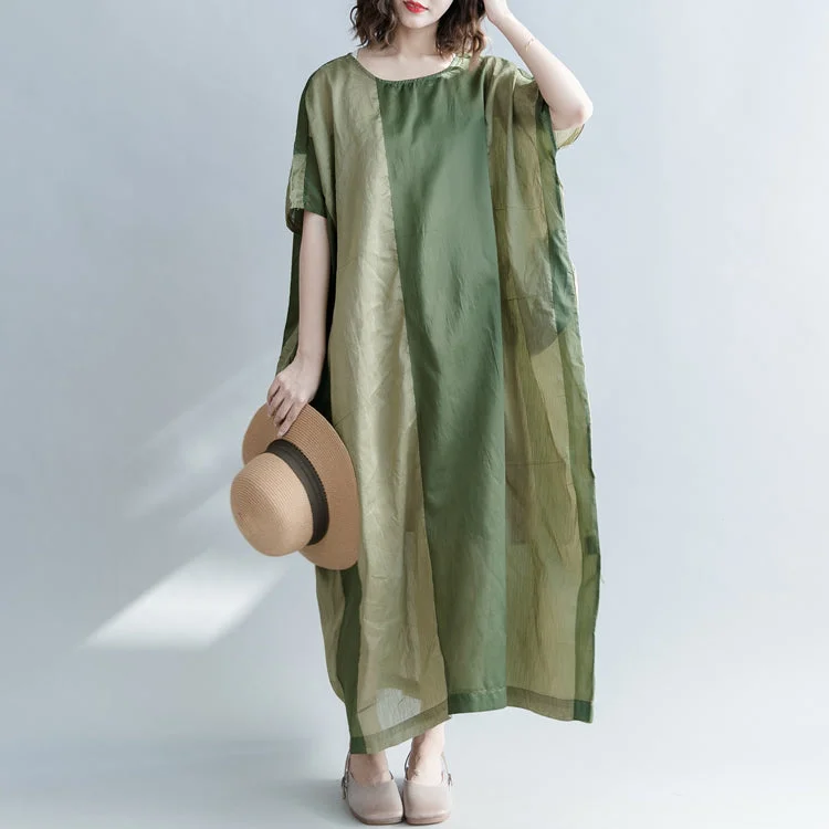 Elegant green striped linen blended dresses casual O neck baggy dresses linen blended clothing dress vintage Batwing Sleeve patchwork maxi dresses Trendy Printed Maxi Dress Elegant green striped linen blended dresses casual O neck baggy dresses linen blended clothing dress vintage Batwing Sleeve patchwork maxi dresses Trendy Printed Maxi Dress