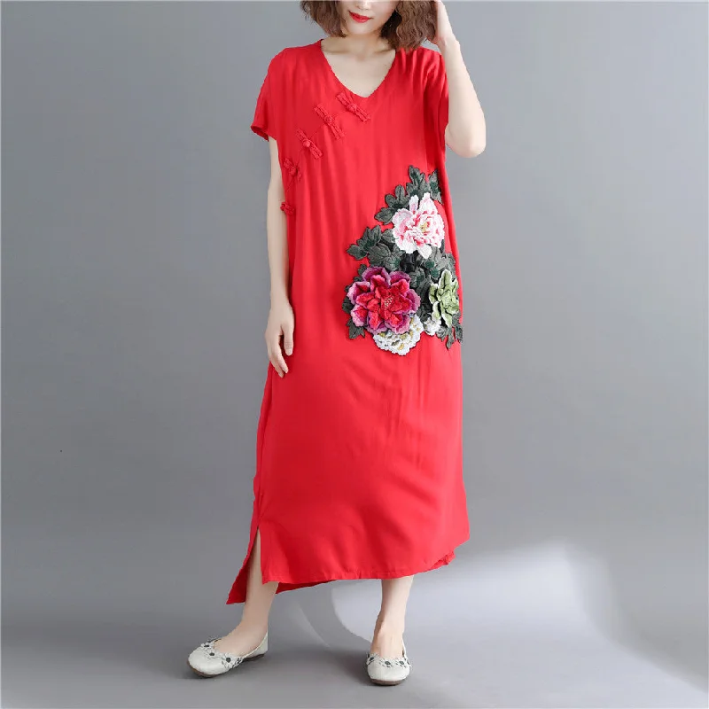 Fine red cotton linen maxi dress casual short sleeve Embroidery cotton dresses fine v neck traveling clothing Fashionable Halter Neck Maxi Dress Fine red cotton linen maxi dress casual short sleeve Embroidery cotton dresses fine v neck traveling clothing Fashionable Halter Neck Maxi Dress
