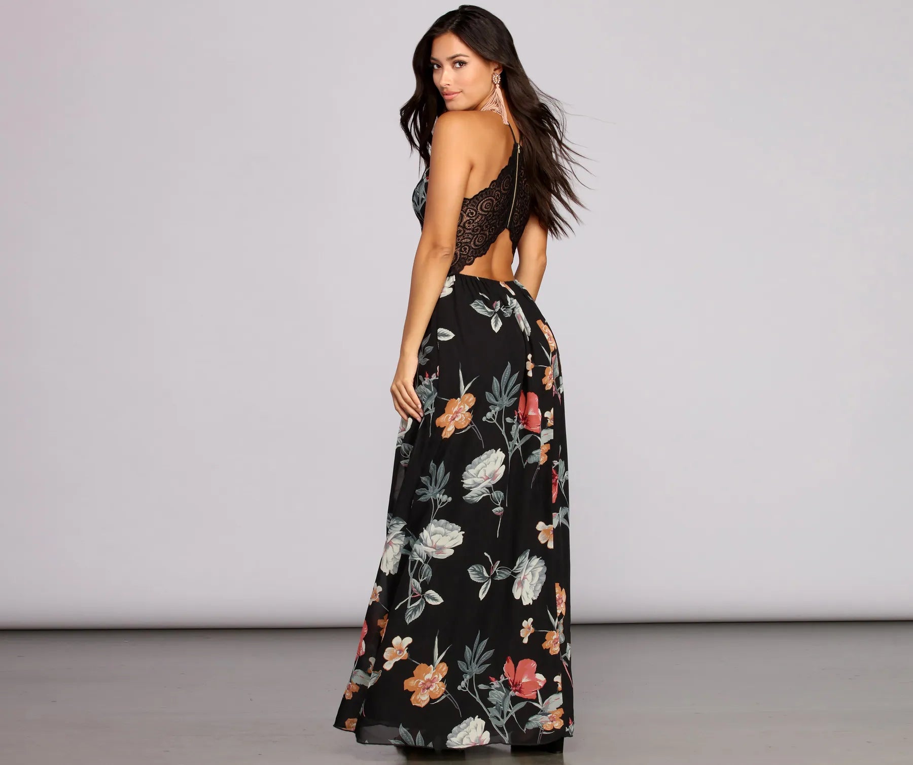 Flower Power Chiffon Maxi Dress Comfortable Long-Sleeve Maxi Dress
