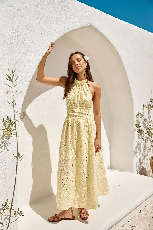 Fly Away Halter Maxi Dress Yellow Trendy Maxi Dress with Bow