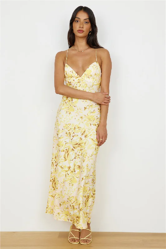 For The Taking Maxi Dress Yellow Elegant Silk Maxi Dress