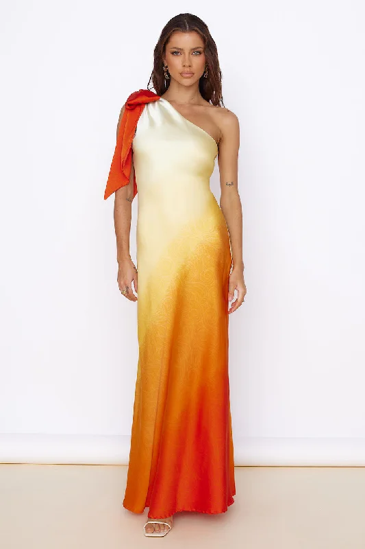 Forever Sunshine Satin Maxi Dress Orange Comfortable Ruffle Hem Maxi Dress
