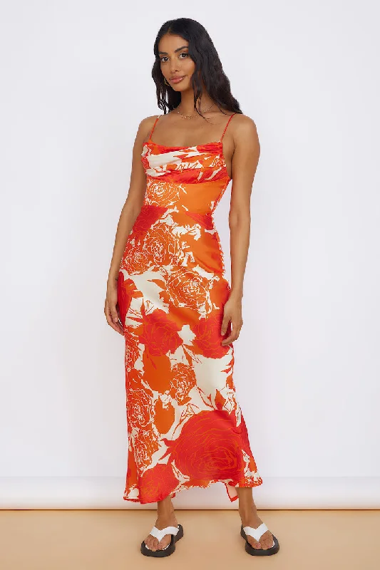 Fresh Blossom Maxi Dress Orange Elegant Boho Maxi Dress