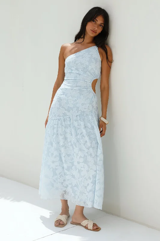 Fully Focused One Shoulder Maxi Dress Blue Comfortable Flowy Maxi Dress