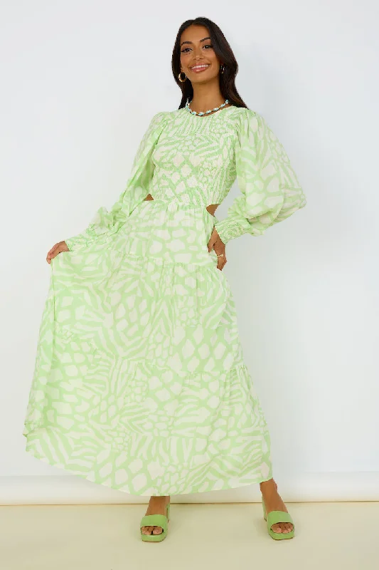GIRL AND THE SUN Paloa Maxi Dress Lime Green Elegant Boho Maxi Dress