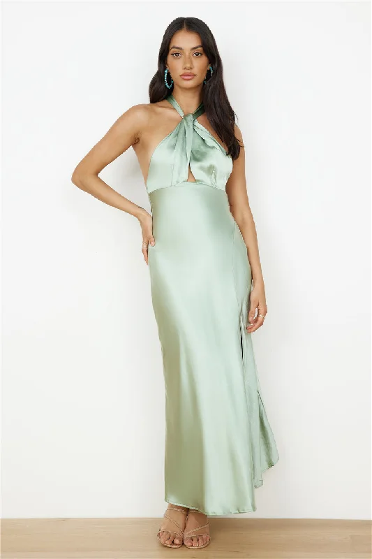 In My Feelings Satin Maxi Dress Sage Stylish Long Sleeve Maxi Dress
