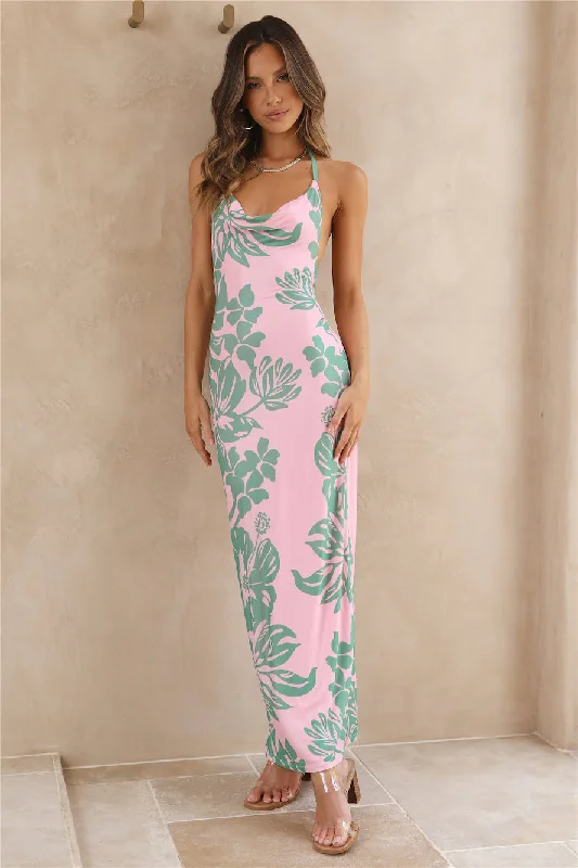 Island Getaway Maxi Dress Pink Elegant Silk Maxi Dress