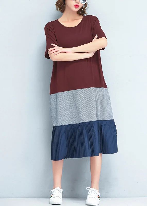 Italian patchwork o neck cotton clothes Women stylish Fabrics red Maxi Dresses Summer Comfortable Cotton Maxi Dress