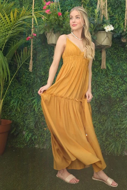 Long Yellow Tiered Casual Maxi Dress FGDR22L015 Chic Boho Print Maxi Dress