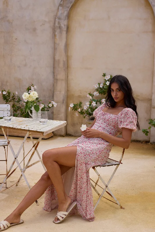 Luminous Dreams Floral Maxi Dress Pink Stylish A-Line Maxi Dress