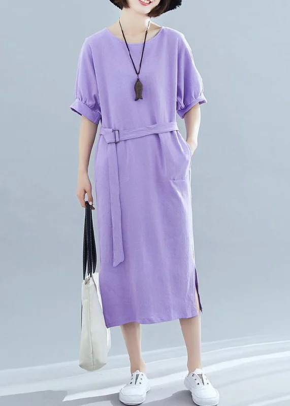 Modern o neck side open cotton clothes Runway purple Maxi Dresses summer Fashionable Chiffon Tiered Maxi Dress