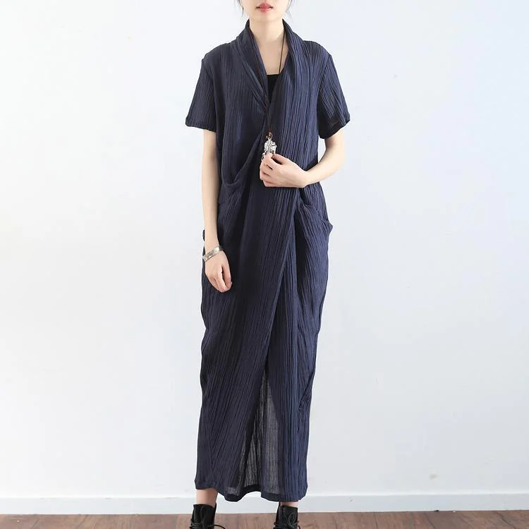 Navy cross design texture linen maxi dresses short sleeved casual caftans elegant Stylish Empire Waist Maxi Dress Navy cross design texture linen maxi dresses short sleeved casual caftans elegant Stylish Empire Waist Maxi Dress