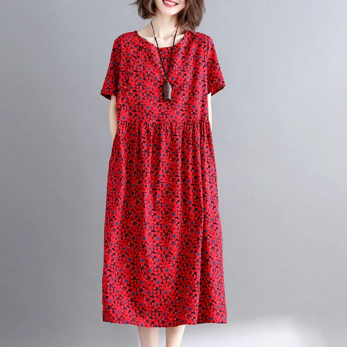 New burgundy print cotton linen dresses casual short sleeve maxi dress vintage o neck caftans Trendy Printed Maxi Dress New burgundy print cotton linen dresses casual short sleeve maxi dress vintage o neck caftans Trendy Printed Maxi Dress