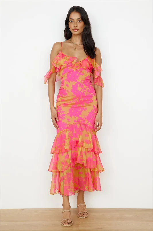 Party On Maxi Dress Pink Stylish Maxi Dress with Frills