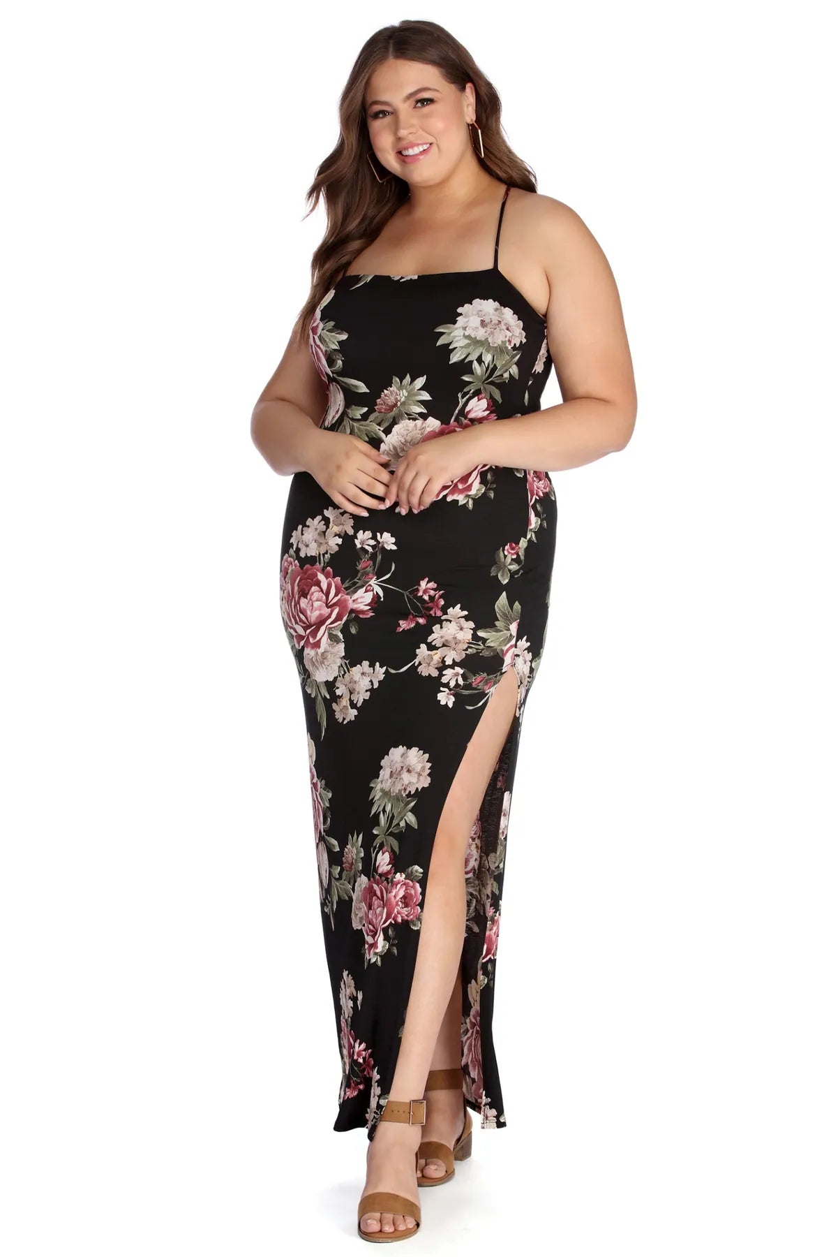 Plus Fab In Floral Maxi Dress Trendy Maxi Dress with Lace