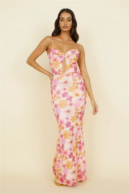 RUNAWAY THE LABEL Marlini Maxi Dress Orange Floral Elegant Sleeveless Maxi Dress