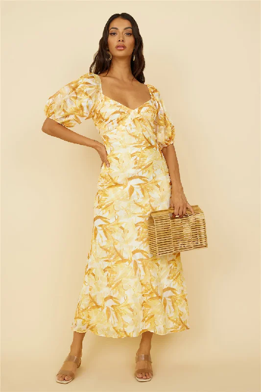 Spontaneous Maxi Dress Yellow Comfortable Ruffle Maxi Dress