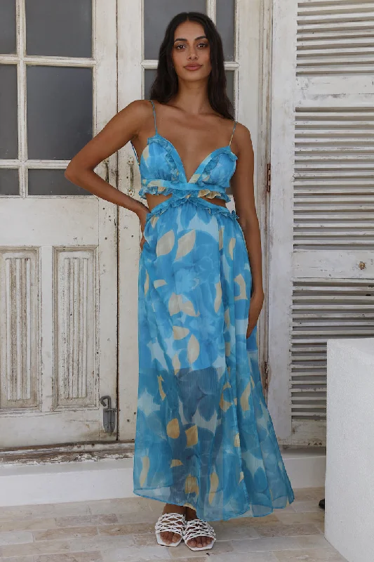 Sweet Music Maxi Dress Blue Fashionable Chiffon Maxi Dress