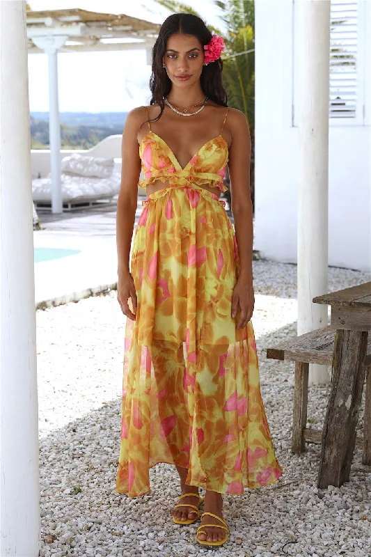 Sweet Music Maxi Dress Yellow Trendy V-Neck Maxi Dress