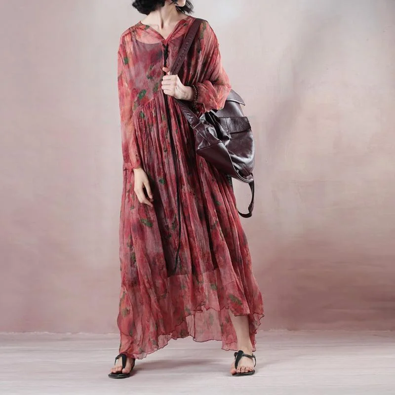 fine light red silk dress v neck long sleeve gown print Cinched drawstring maxi dress Trendy Short Sleeve Maxi Dress fine light red silk dress v neck long sleeve gown print Cinched drawstring maxi dress Trendy Short Sleeve Maxi Dress