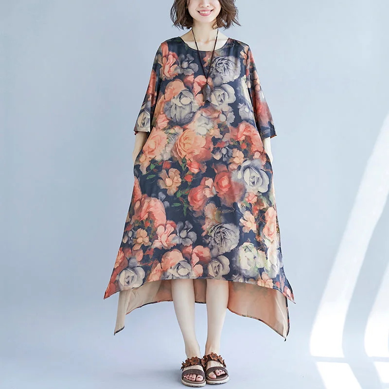 women khaki cotton blended maxi dress trendy plus size print Half sleeve long dresses New o neck cotton blended clothing Comfortable Maxi Dress with Slits women khaki cotton blended maxi dress trendy plus size print Half sleeve long dresses New o neck cotton blended clothing Comfortable Maxi Dress with Slits