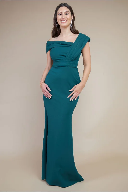 Goddiva One Shoulder Scuba Maxi Dress - Emerald Green Cozy Maxi Dress with Slit