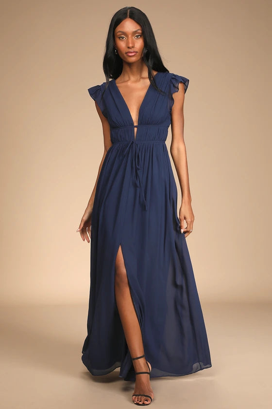 Lulus I'm All Yours Navy Blue Ruffled Maxi Dress - S Fashionable High-Waist Maxi Dress Lulus I'm All Yours Navy Blue Ruffled Maxi Dress - S Fashionable High-Waist Maxi Dress