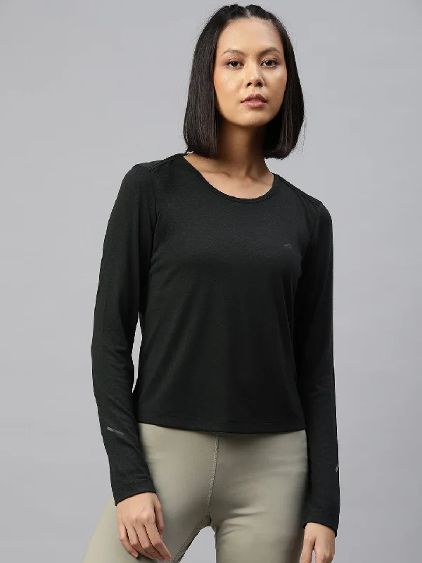 Alcis Women Black Slim Fit Sports T-shirt Mesh Blend Leather Blend Suede Blend