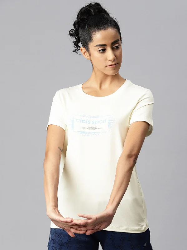 Alcis Women Typography Printed Dry Tech Slim Fit T-shirt Boxy Fit Fitted Loose