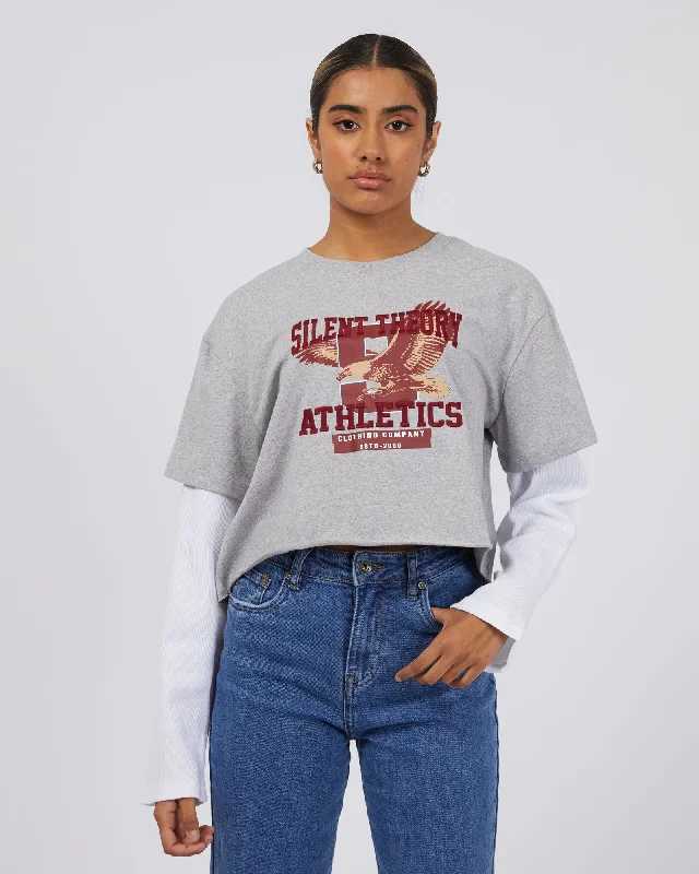 Athletics Dept Crop Tee Grey Marle Solid Color Striped Floral