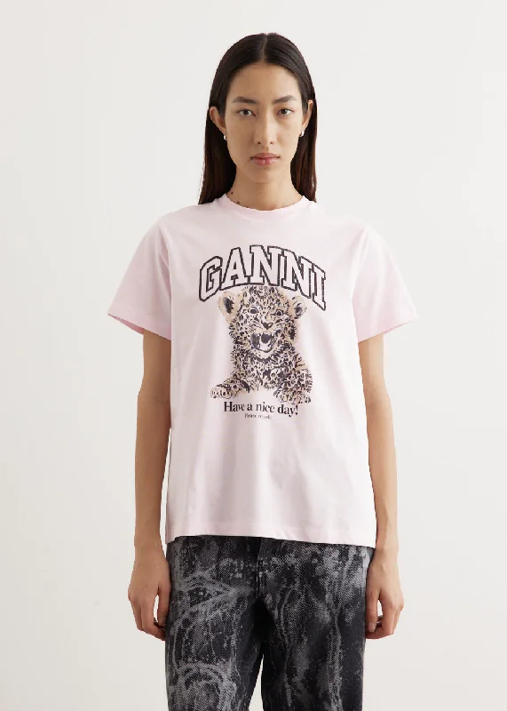 Basic Jersey Leopard Relaxed T-Shirt Basic T-Shirt Crew Neck Short Sleeve