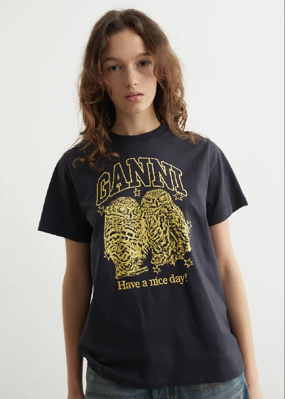 Basic Jersey Owls Relaxed T-Shirt Chenille Brocade Lace
