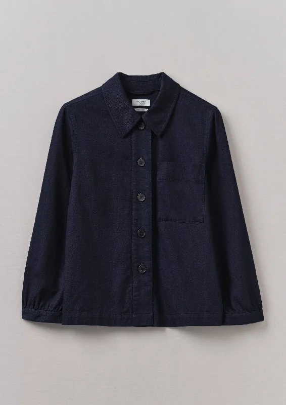 Baya Indigo Cotton Twill Shirt | Indigo Elasticated Padded Insulated