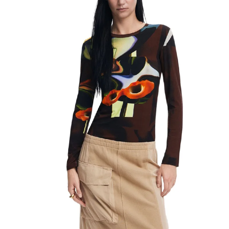 Brown Viscose Tops & T-Shirt Sequined Glittery Shiny