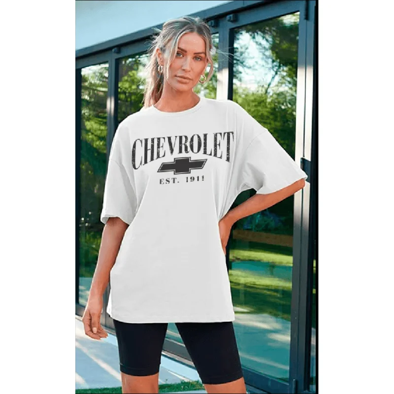 Chevy Ladies Oversized Beige T-Shirt Zippered Front Buttoned Front Snap Front
