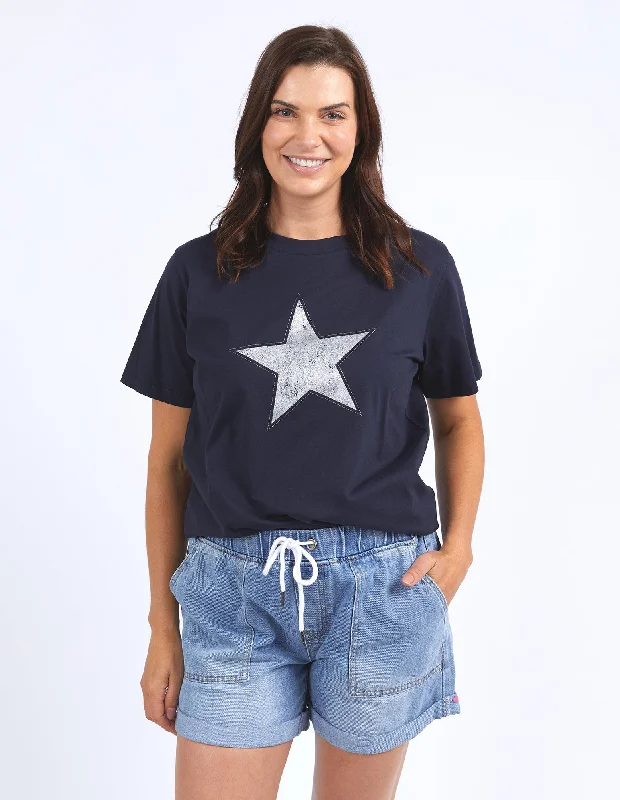 Elm Sparkle Star Tee - Navy With Silver Foil Print Wool Fabric Cashmere Fabric Tweed Fabric Elm Sparkle Star Tee - Navy With Silver Foil Print Wool Fabric Cashmere Fabric Tweed Fabric