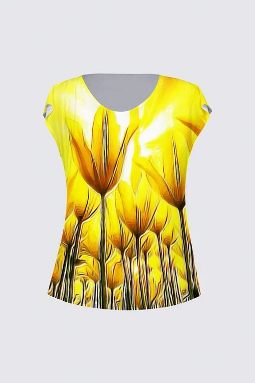 Floral Embosses: Tulip Daydream 02 Designer Julie Drape T-shirt Anti-Shrink Durable Soft