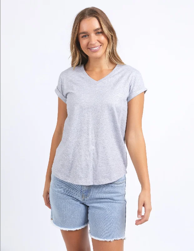 Foxwood Bodie Metallic Tee - Grey Marle Satin Blend Silk Blend Wool Blend