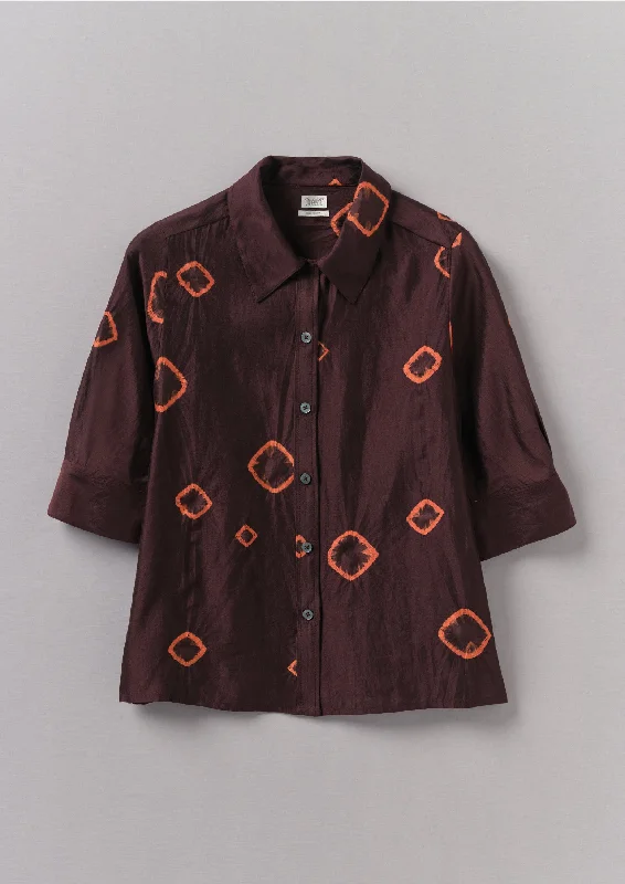 Gia Hand Bandhini Silk Shirt | Bordeaux/Red Carnelian Graphic Embroidered Appliqued