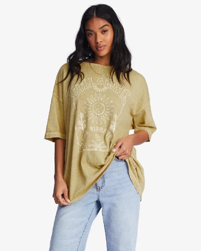 Good Vibes Oversized Graphic Boyfriend T-Shirt - Faded Cactus Oversized T-Shirt Spandex breathable