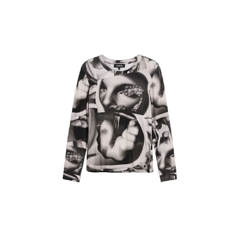 Gray Viscose Tops & T-Shirt Zippered Front Buttoned Front Snap Front